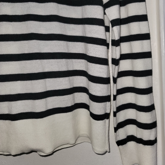 Lauren Ralph Lauren Ivory Polo Black Striped Ruffle Trim Cardigan Size Large - Picture 13 of 16